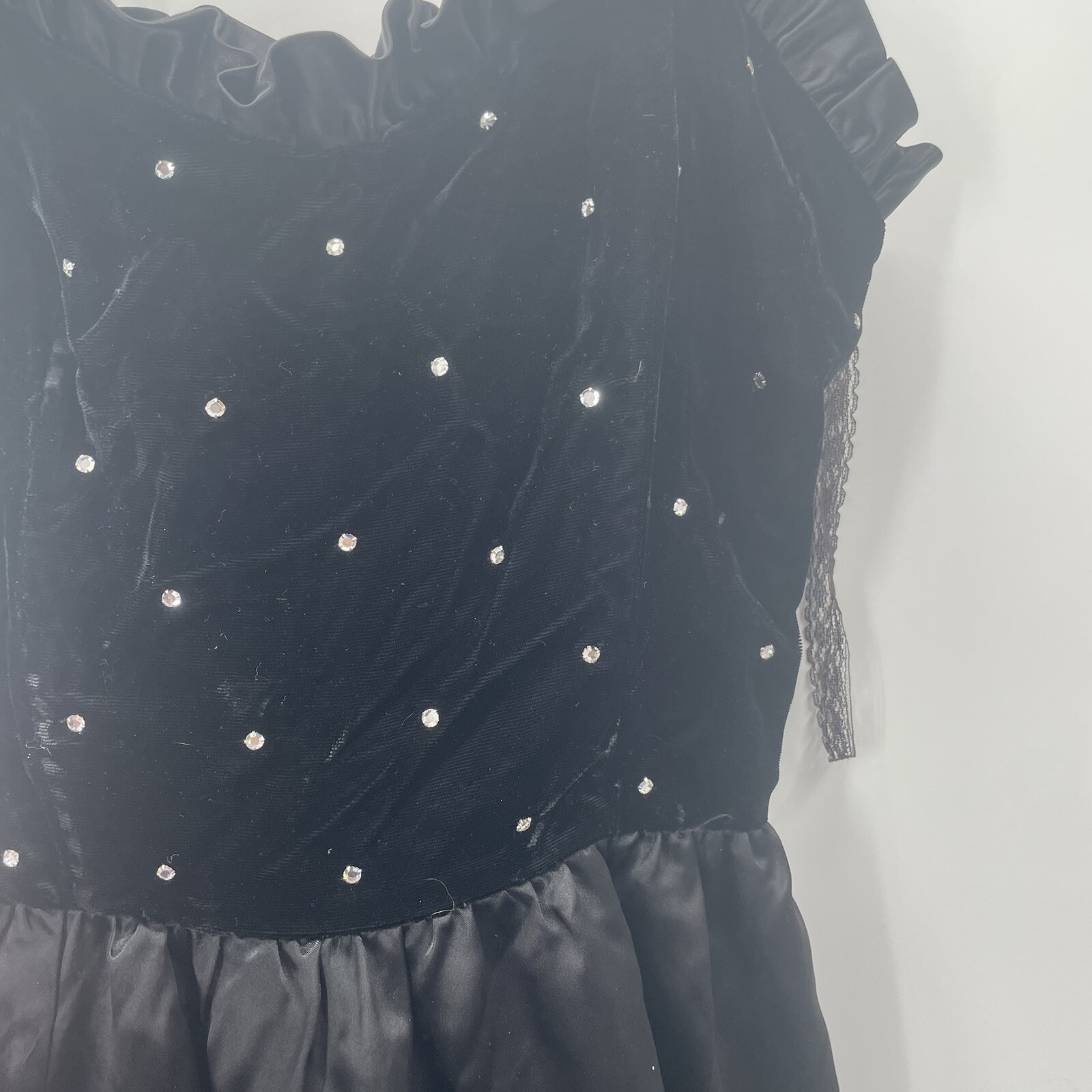 Vtg 80s Glenrob USA Black Velvet Strappy Cocktail Party Evening Dress Small 25”W