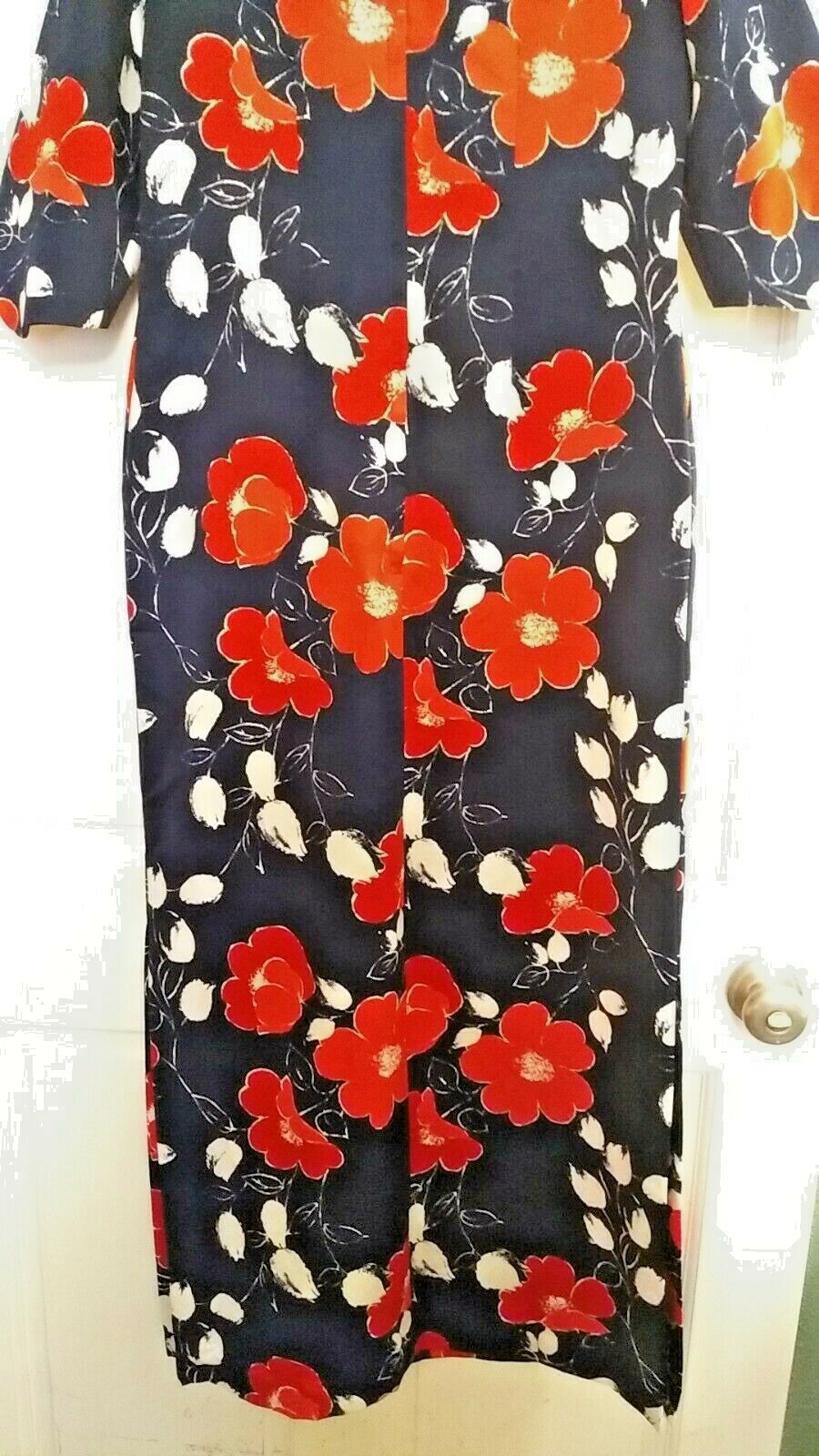 Vintage McInerny Hawaii Blue Red White floral Full Length Women’s Dress 10/12
