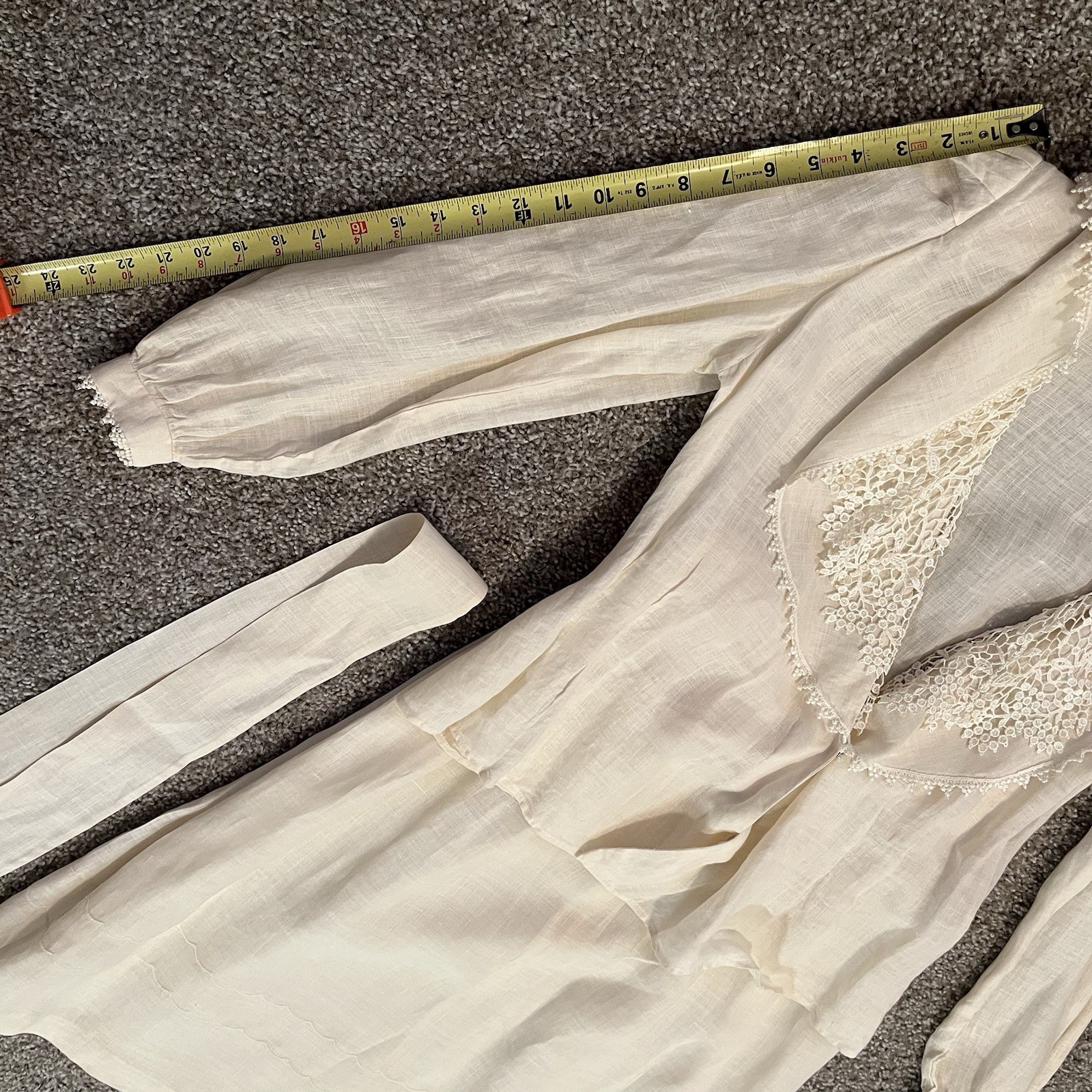 VTG Cloak of Many Colors Women’s 10 Linen Midi Skirt Set Ivory Crochet Victorian