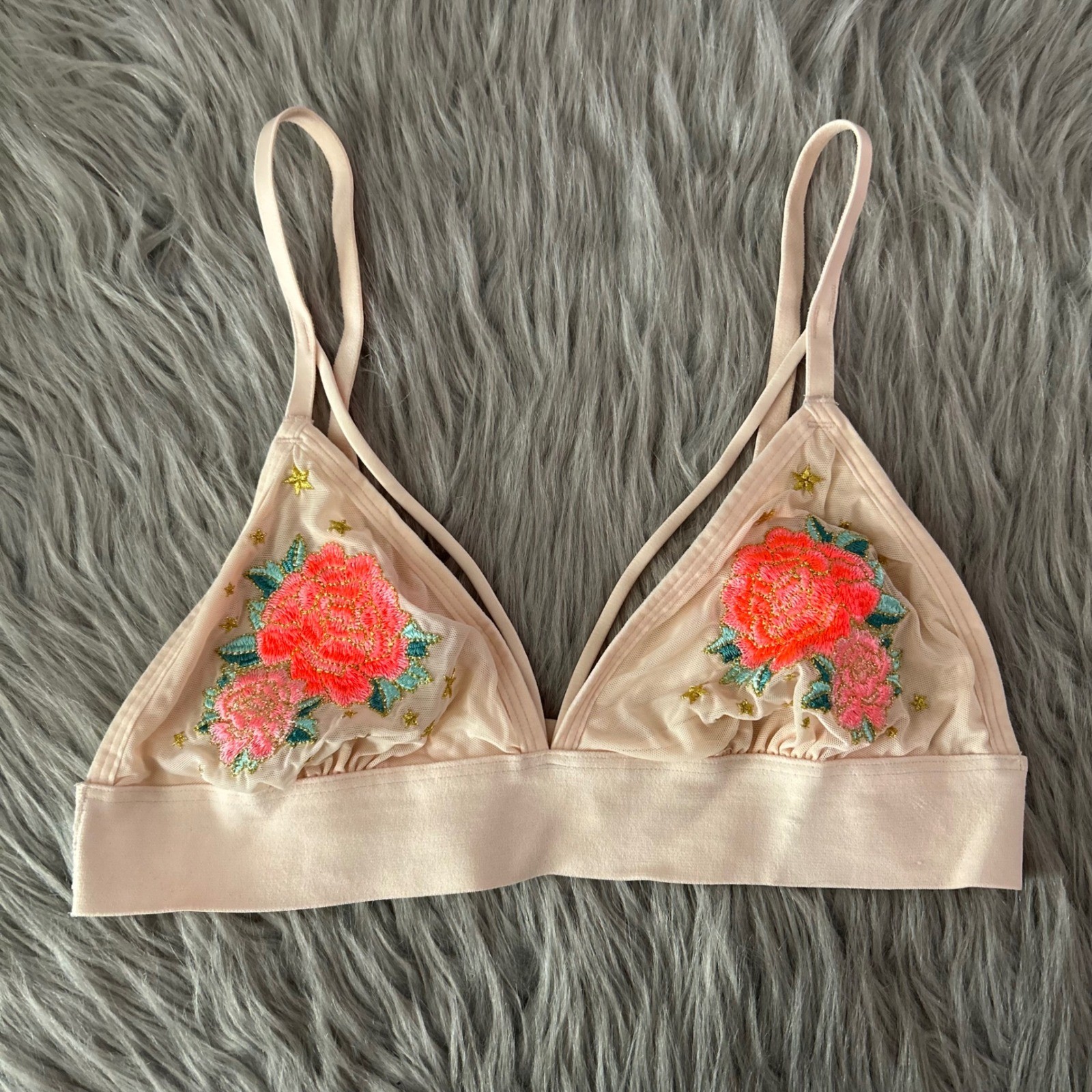 PINK Victoria’s Secret Lace Triangle Bralette Womens Size Medium Pink Floral Bra