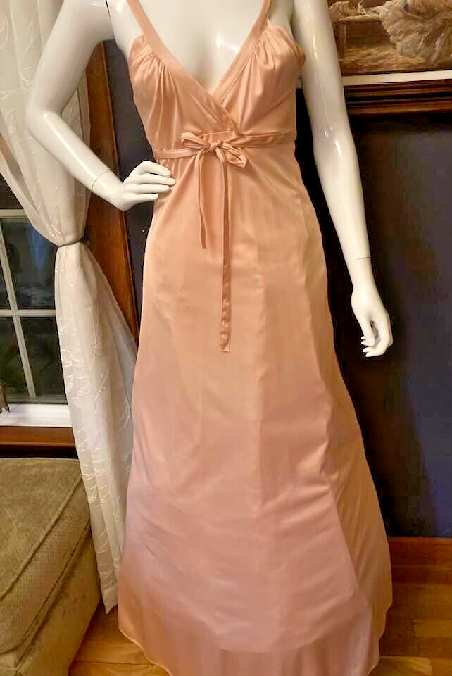 Vintage John Kloss For Cira Long Night Gown PEACH Midi Dress Medium