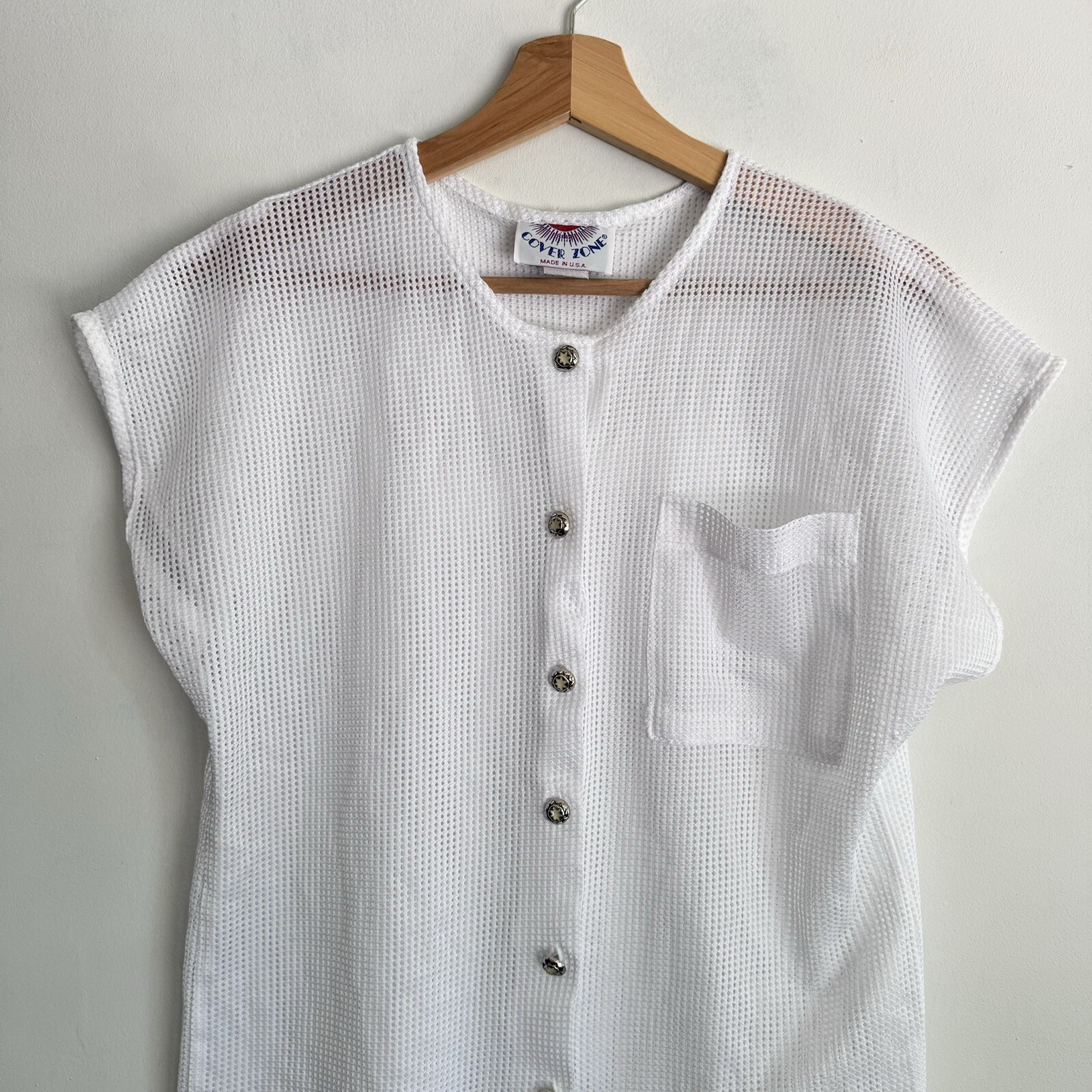 Vintage 80s/90s Cover Zone USA White Mesh Beach Pool Coverup Size S Cruise Wear
