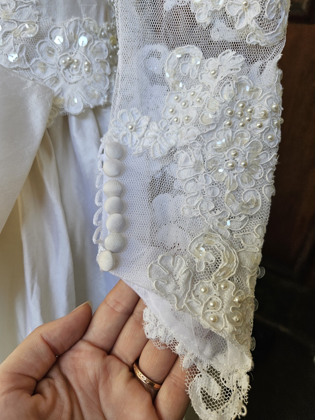 Vintage 90s Wedding Dress Princess Ballgown Basque Waist Silk Dupioni Size 10