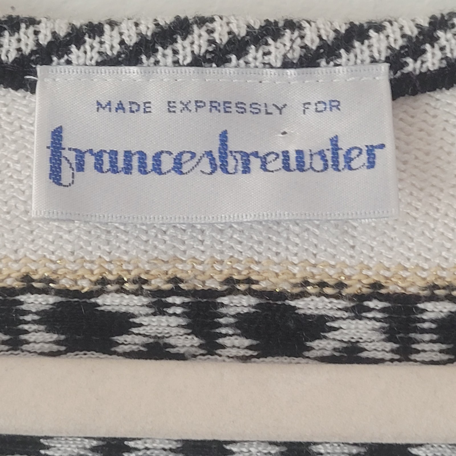 Vintage Frances Brewster Small Black And White Geometric Wool With Gold Trim