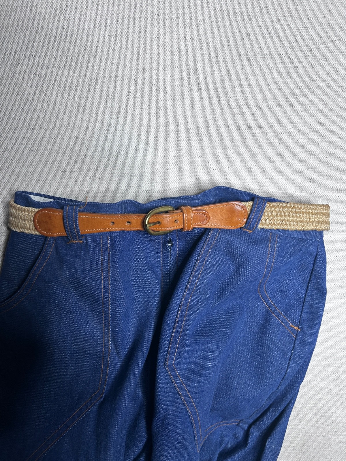 VTG 70s Sears Denim Culottes Skort High Waist Wide Leg Shorts Belted Sz 24 25 26