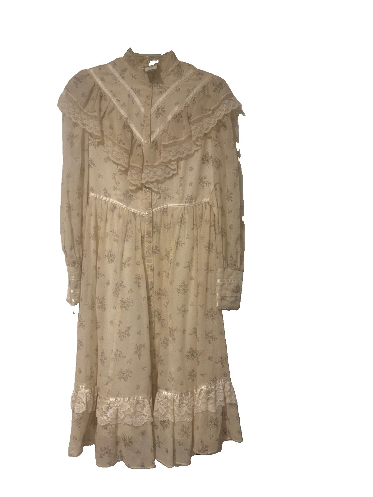 Vintage 70’s Gunne Sax Floral Lace Prairie Cottage core Cream Dress Junior Sz 14