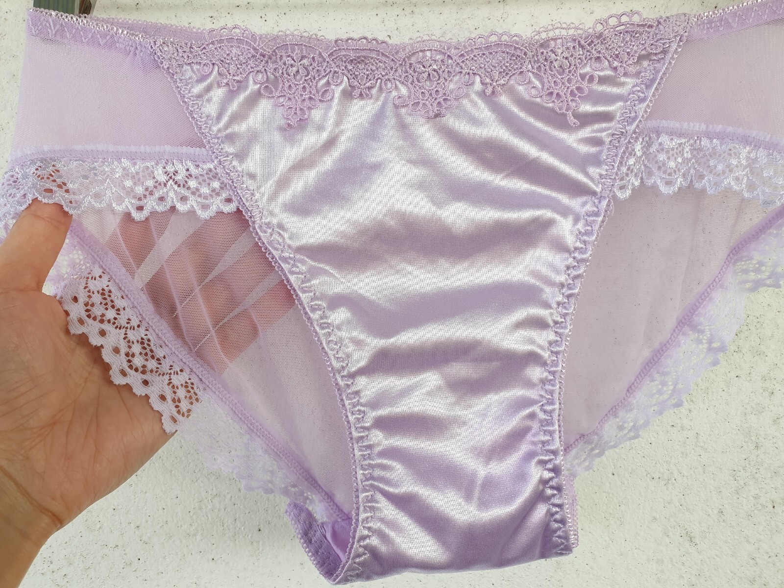 Shiny Nylon Satin Panty Sissy Purple Bikini See Through Brief Sz. 6-7 Hip 35-39″