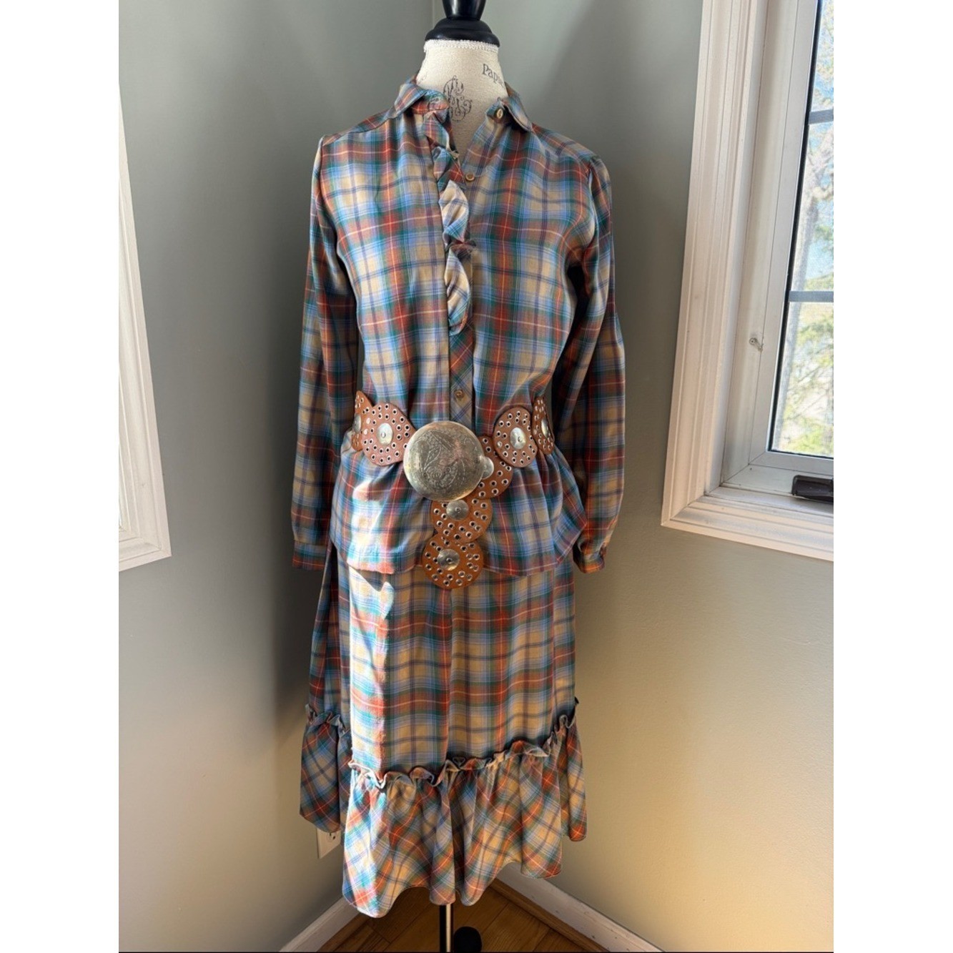 Sears vintage western flannel plaid shirt and midi skirt set EVC size Small