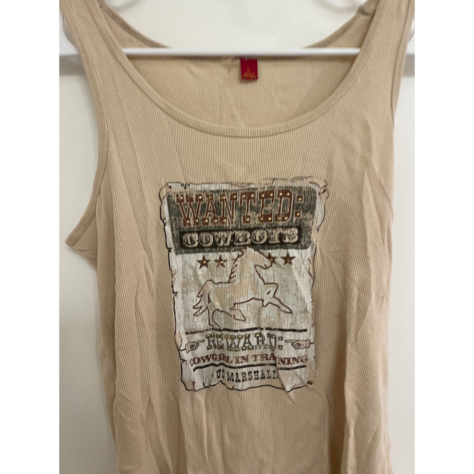 Vintage Y2K Cowgirl Beige Bedazzled Wanted Tank Top Festival Western