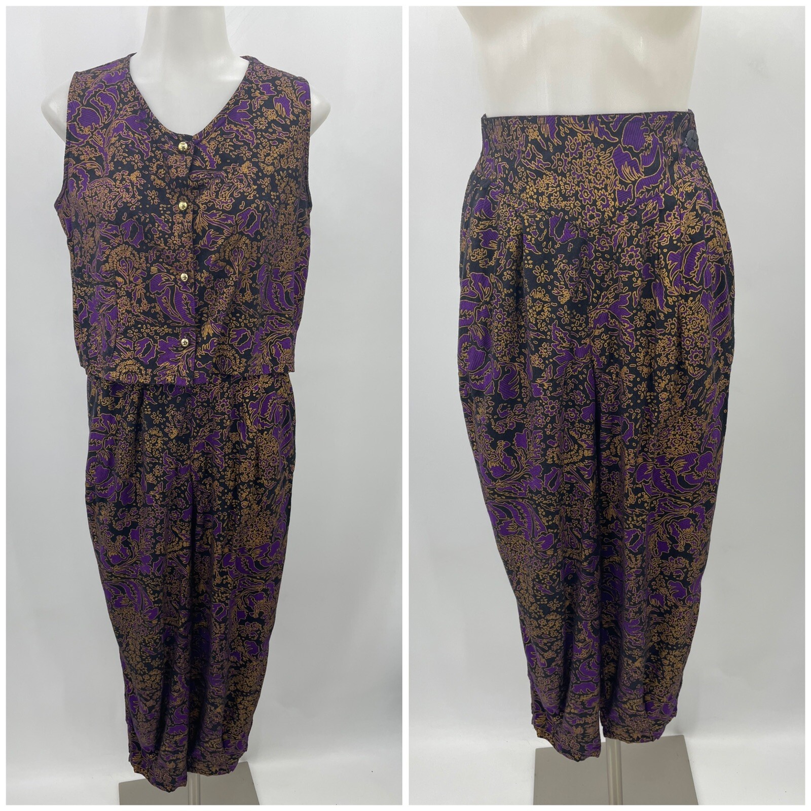 Vintage 2 Piece Set Harem Pants and Vest Top High Waisted Abstract BoHo 80s 90s