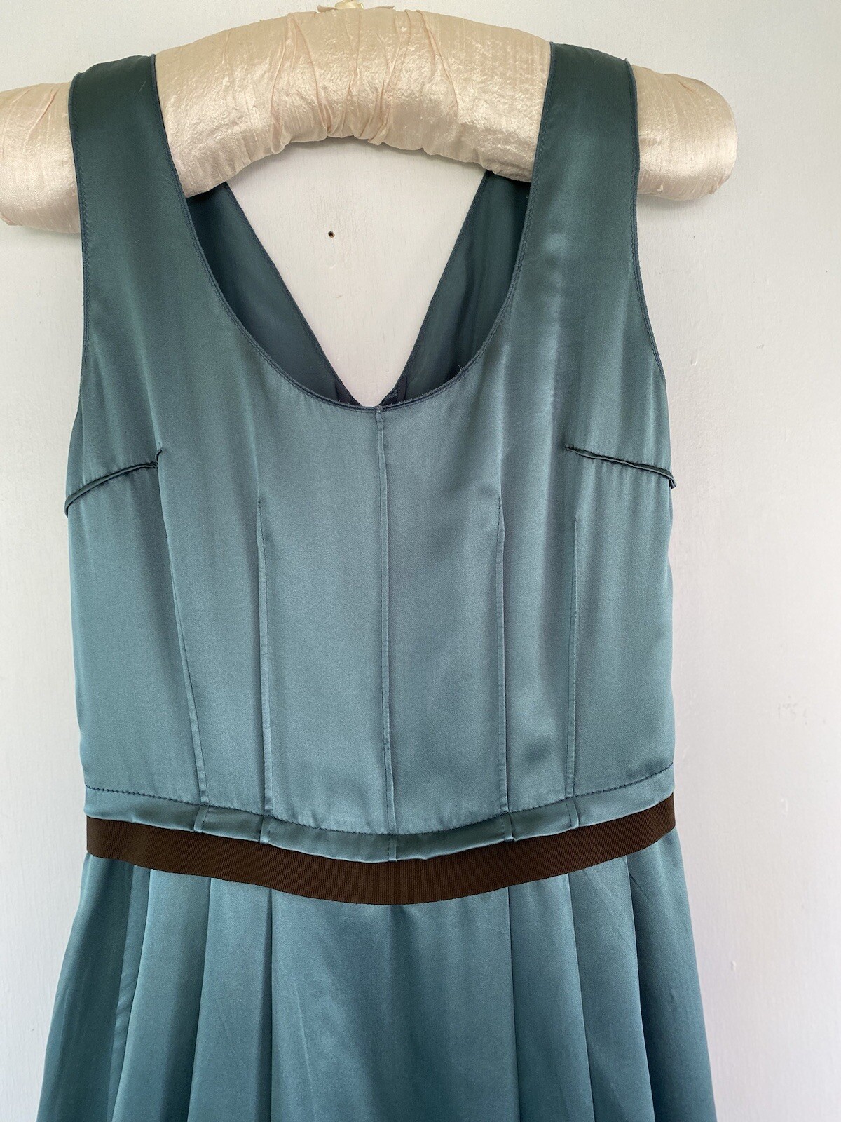 Dolce & Gabbana Vintage Teal Silk Cocktail Dress w/ Grosgrain Ribbon Sash