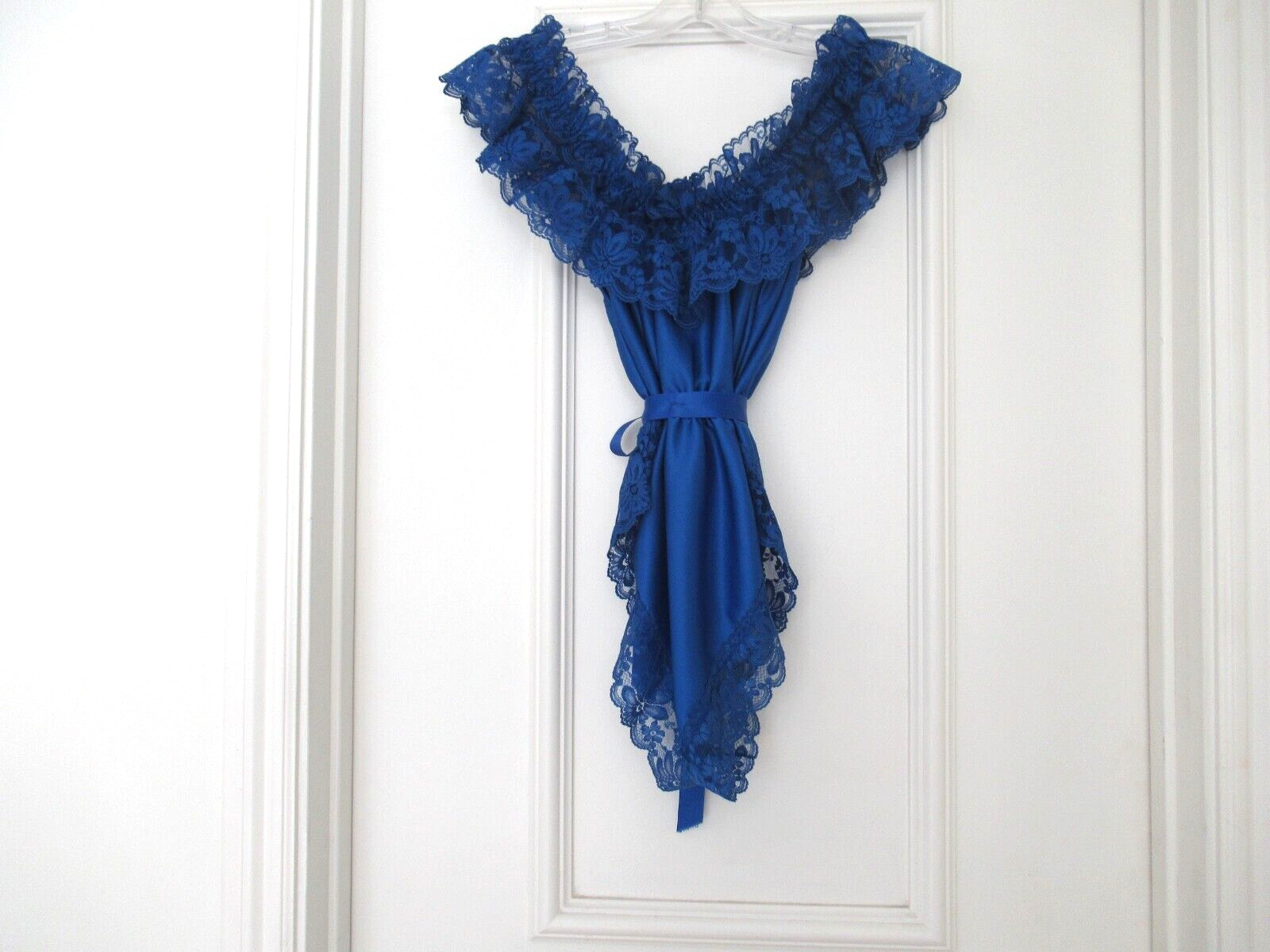 DELORES Poirette ILGWU Royal Silky Lace Teddy Romper Bodysuit Cover-up Small NEW