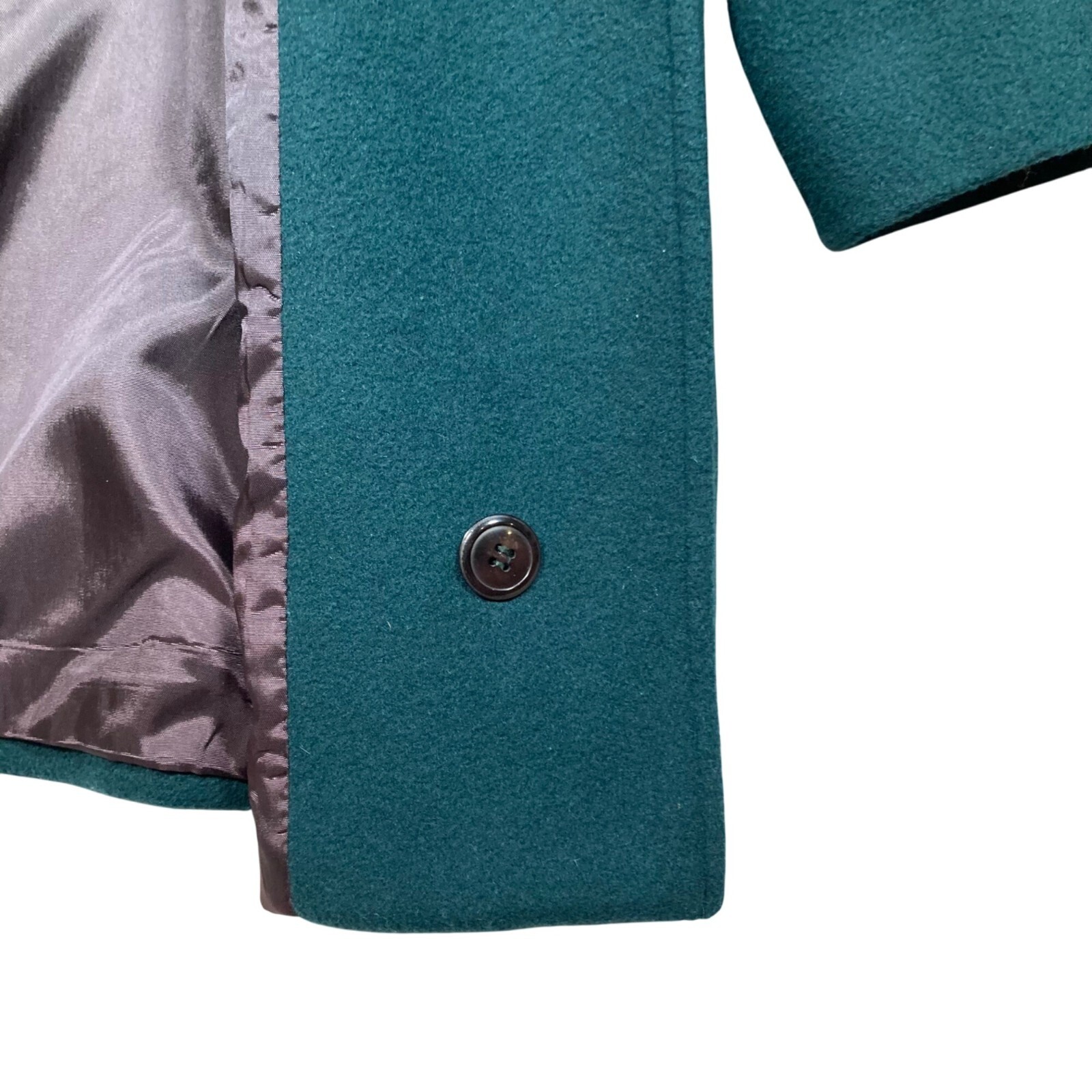 Vintage Herman Kay Womens Dark Green Wool Blend Long Coat Button Pockets Size 16