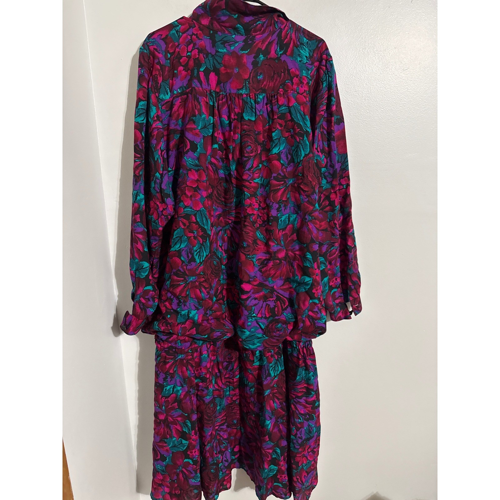 Vintage 80s-90s More Jazz Vintage Floral Midi Dress Long Sleeve Plus Size 20W
