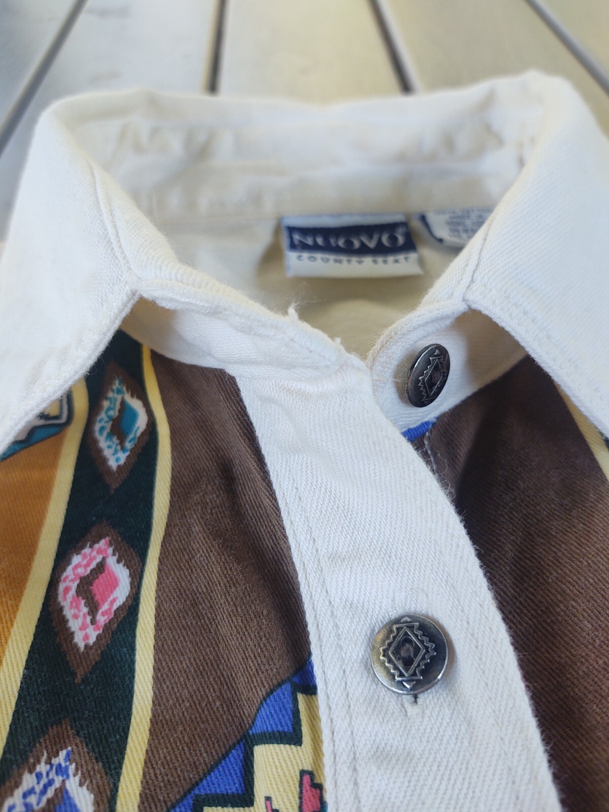 VINTAGE 90s Nuovo County Seat Southwestern Aztec Geometric Denim Vest M