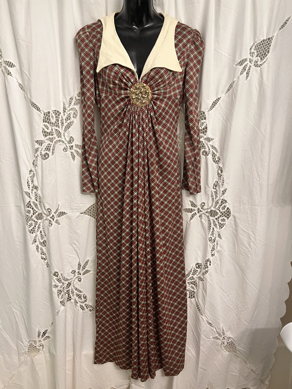 VTG 70s Corky & Craig Tartan Plaid Maxi Dress Westwood Vibes! Filigree Key Hole