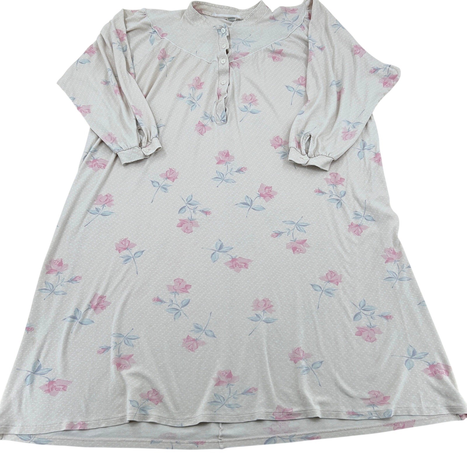Womens Vintage Nightgown M Pink Floral Polka Dot Cotton Sleepwear Calida