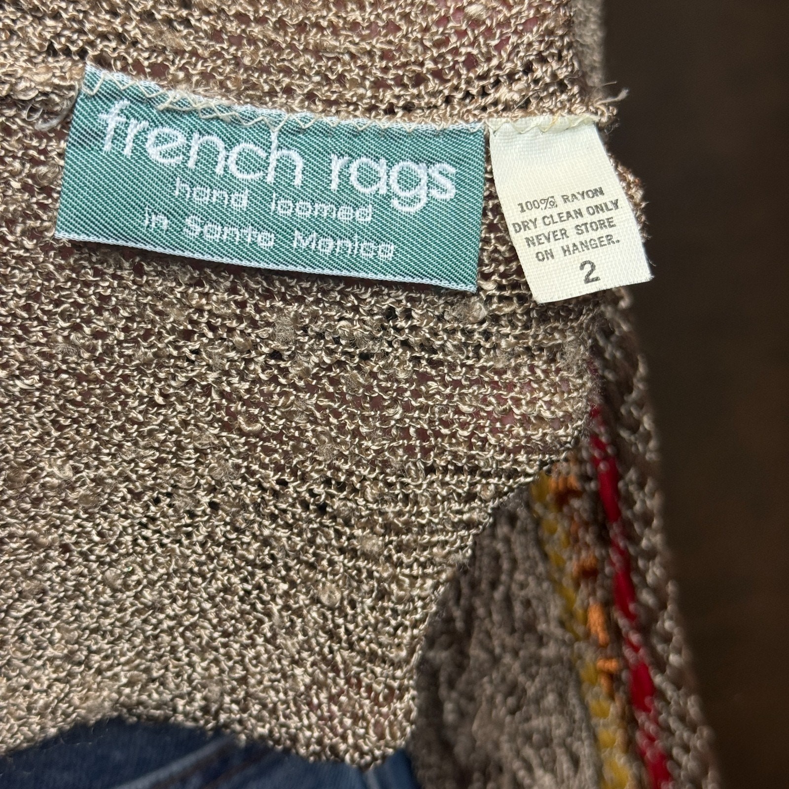 Vintage French Rags Hand Loomed Sweater Fringe Boho Western Style Rayon Size 2