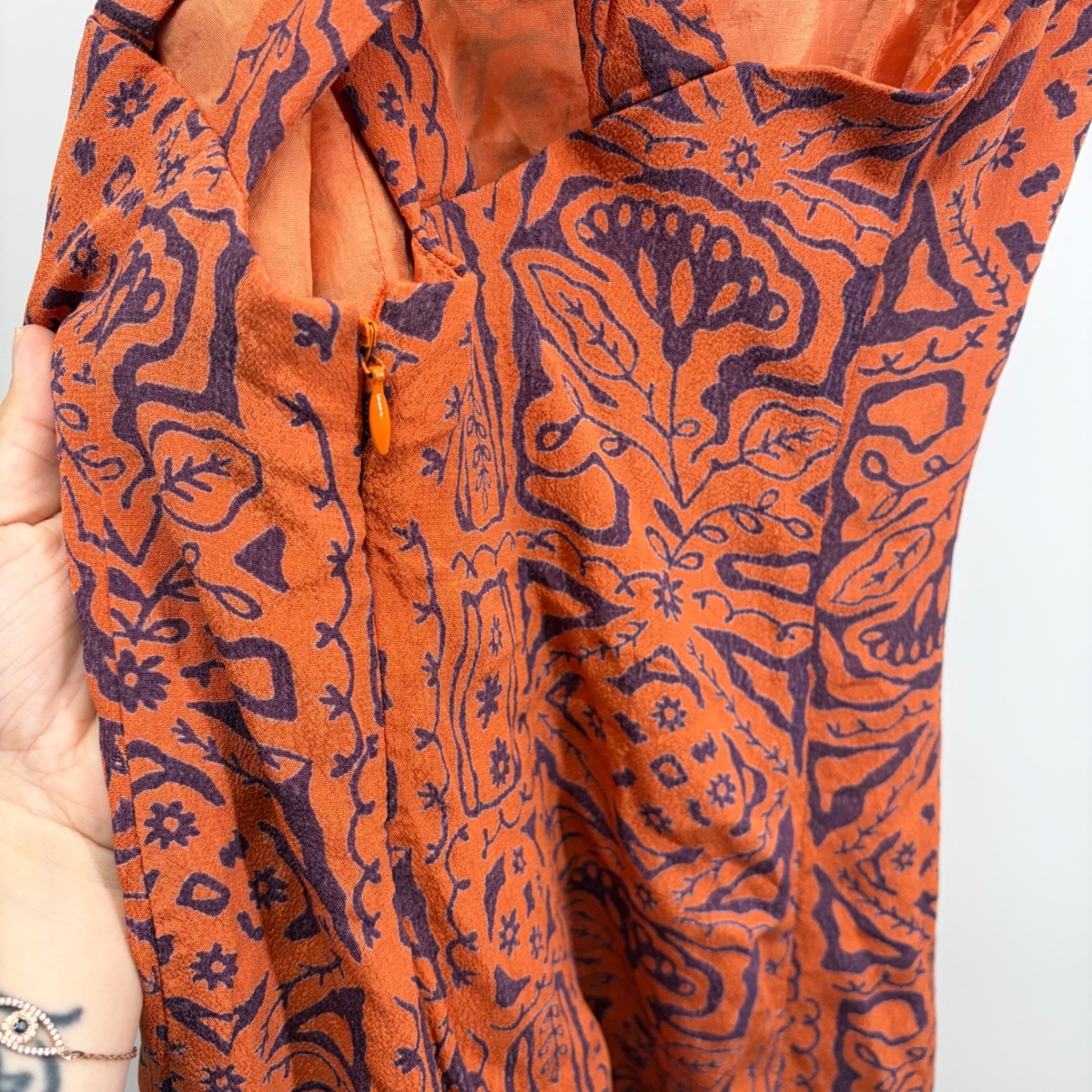 Vintage 90s Karin Stevens Rust Orange Whimsigoth Boho Tribal Geometric Dress