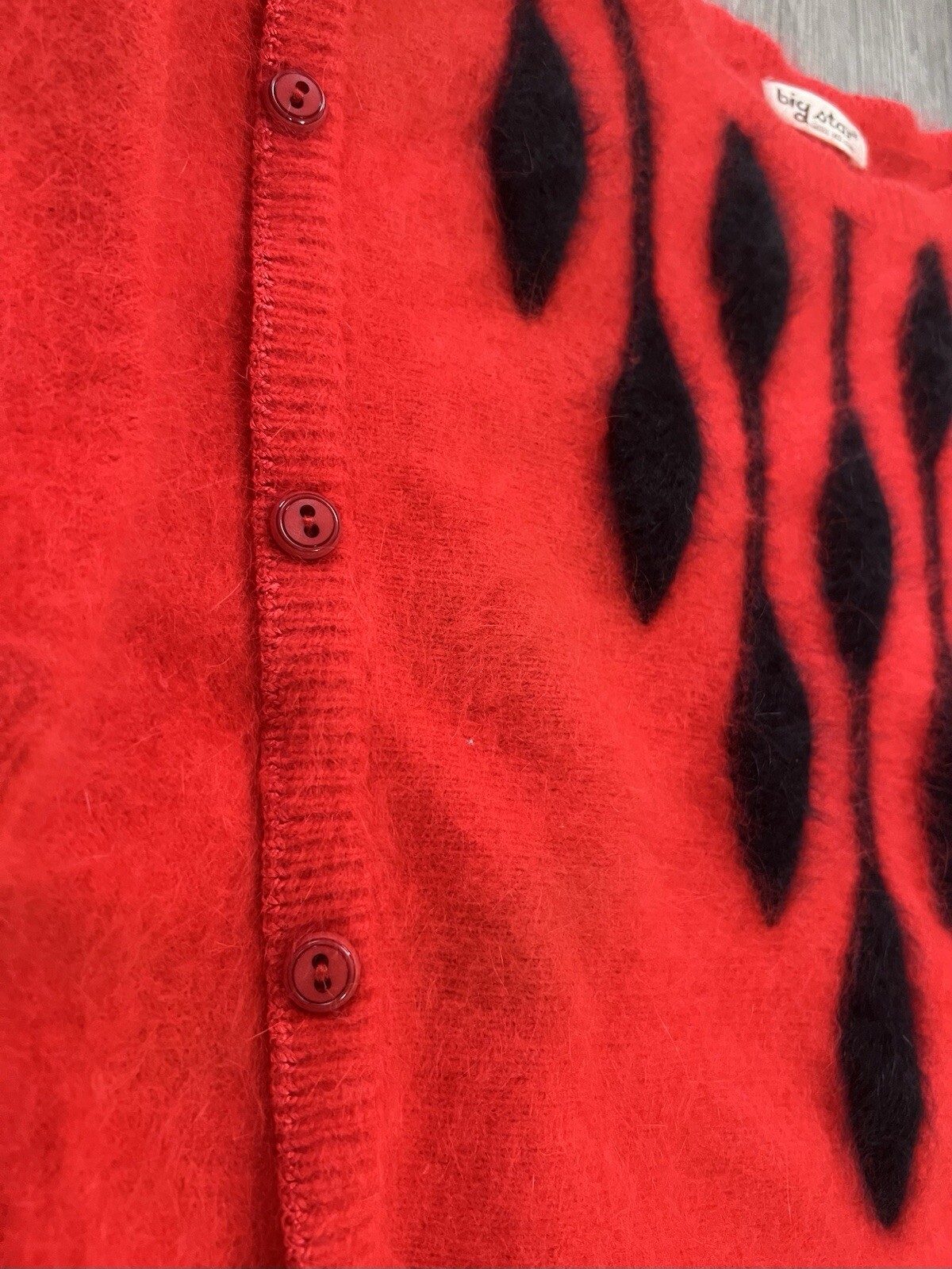Vintage Dolman Sleeves Red Angora Sweater Big Star, Korea. So 1980s! Soft Fuzzy