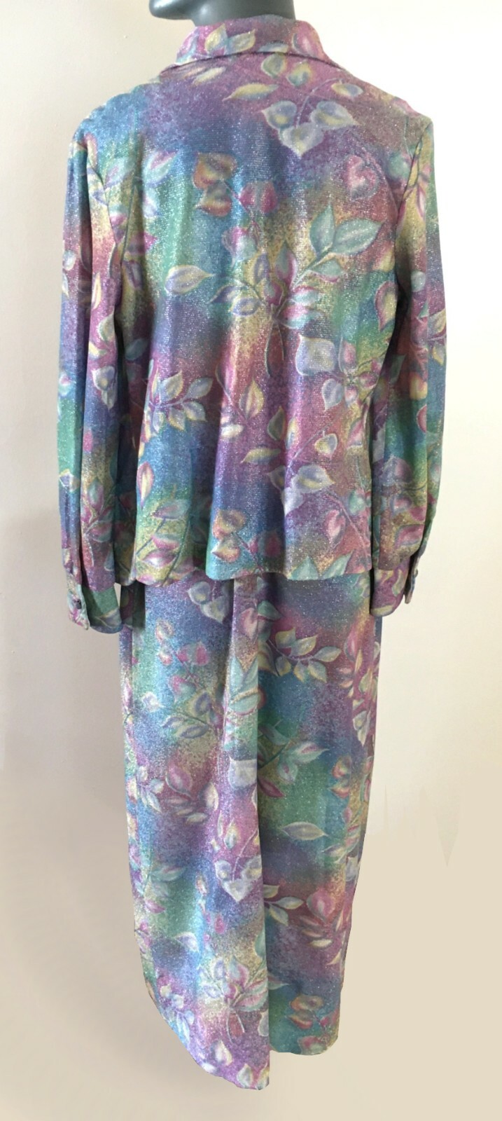 60s Size 16 Bust 38 Lurex Long Dress Jacket Belt VTG Maxi Prom Evening Gown Boho
