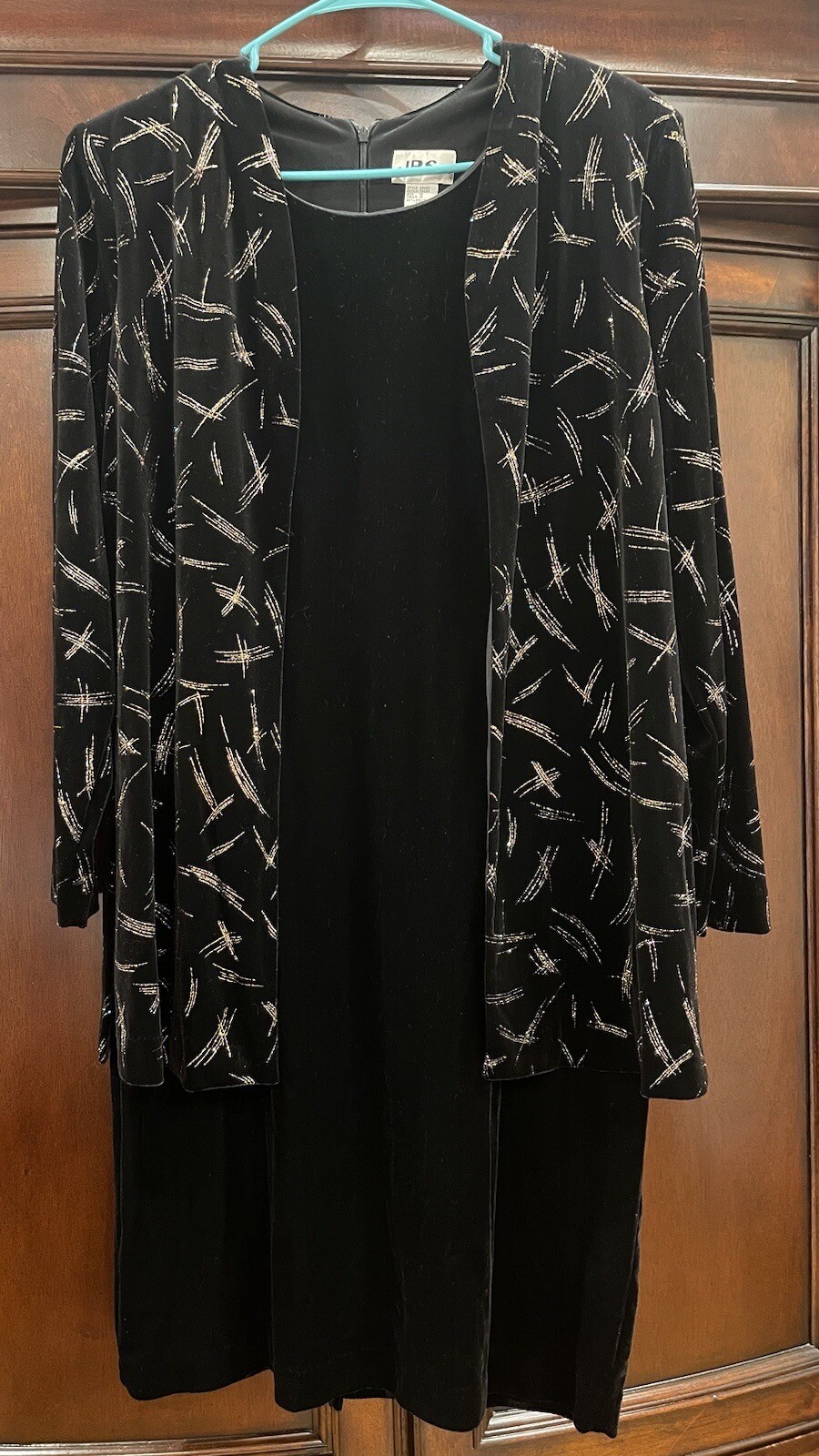 Vintage J.B.S. LTD. Formal Evening Dress Women Size 12 Black Velvet Gold (B)