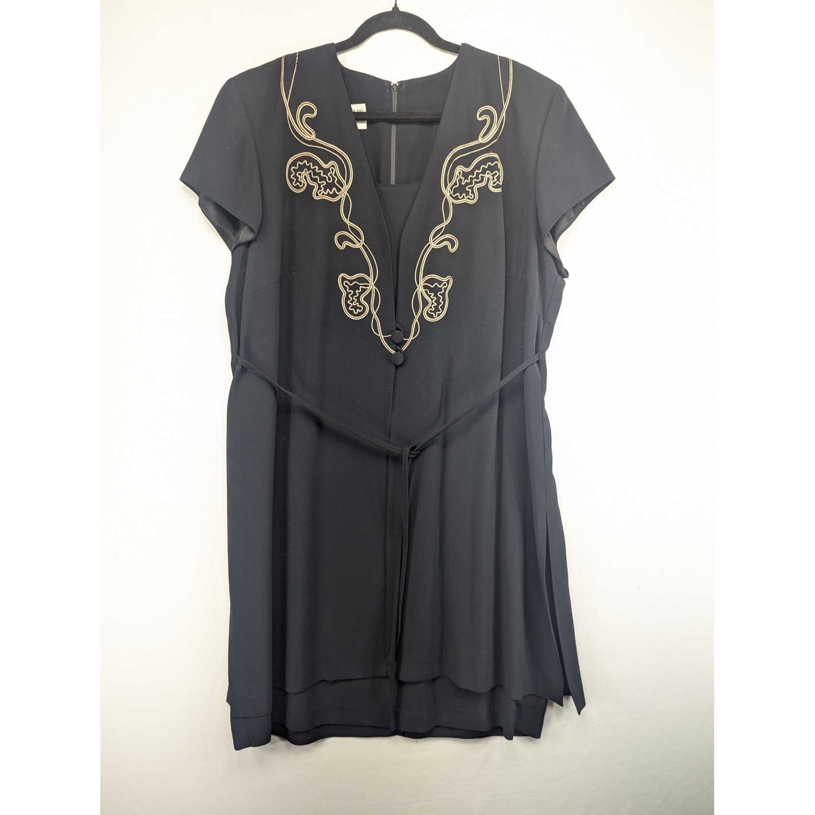 Julian Taylor New York Vintage Black Embroidered Layered Dress SZ 18 Made in USA