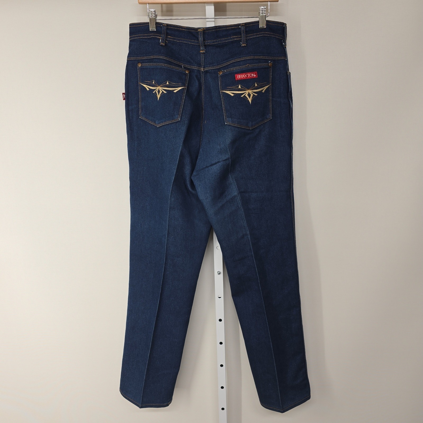 Vintage Braxton Stretch Jeans High Rise Dark Wash Embroidered Pocket 34/20