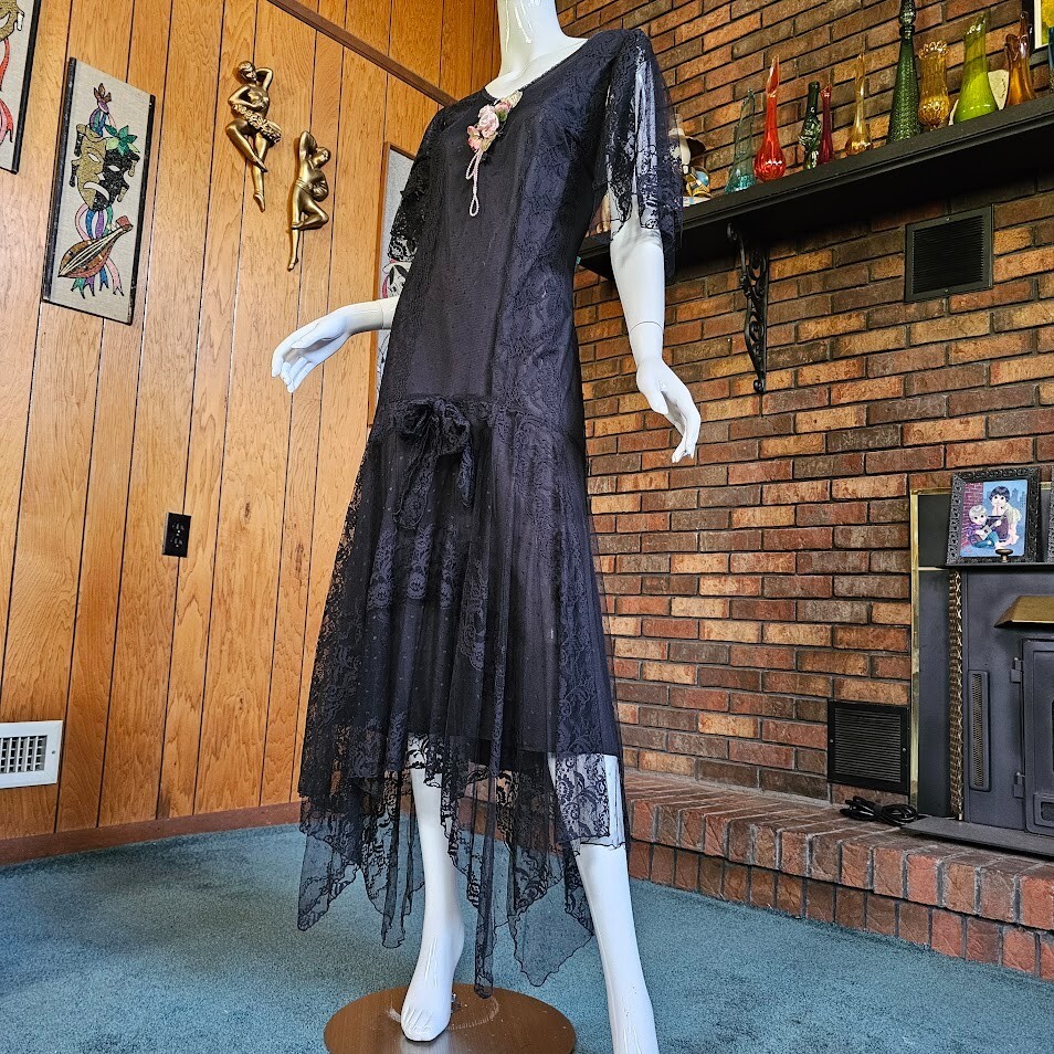 Vtg 80s Victorian Goth Susan Lane Country Elegance Black Wedding Dress Gown L/XL