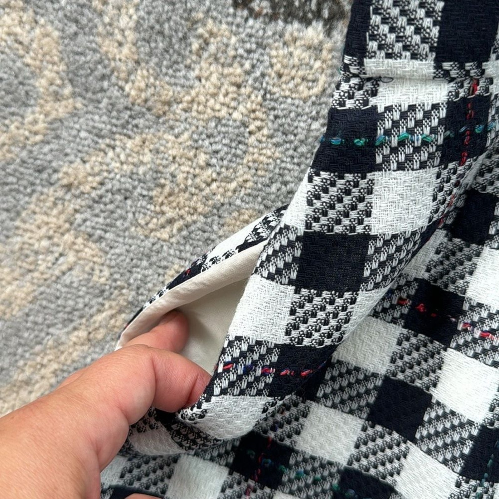 Vintage Rafael Linen Blend Plaid Skirt, Blazer & Purse Set Black White 16