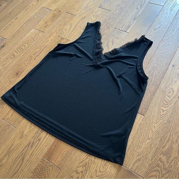 H&M Black Lace Trim Camisole Tank Top Size M Satin Coquette Clean Girl