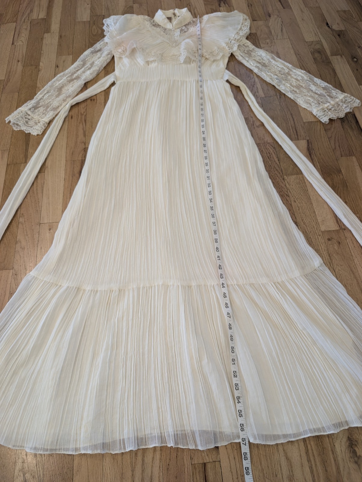 VTG 70s Prairie Maxi Dress Ivory Lace Victorian Revival S Boho Cottagecore Bride