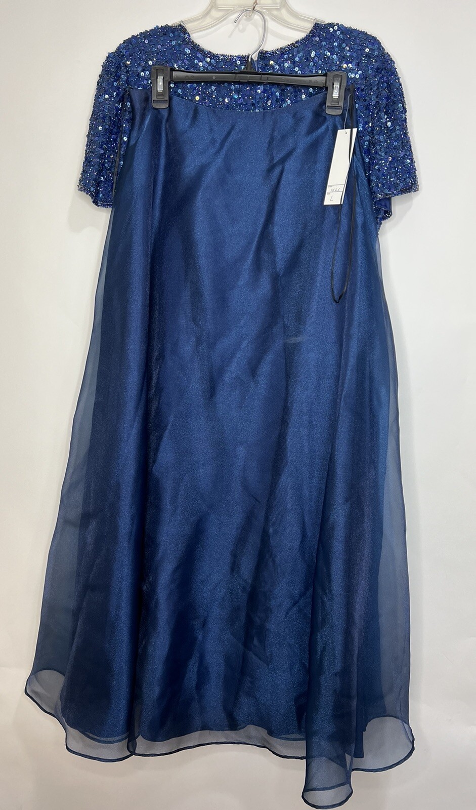 Vtg Scala Set Silk Sequin Beaded Top Organza Maxi Skirt Blue Formal Mother NWT