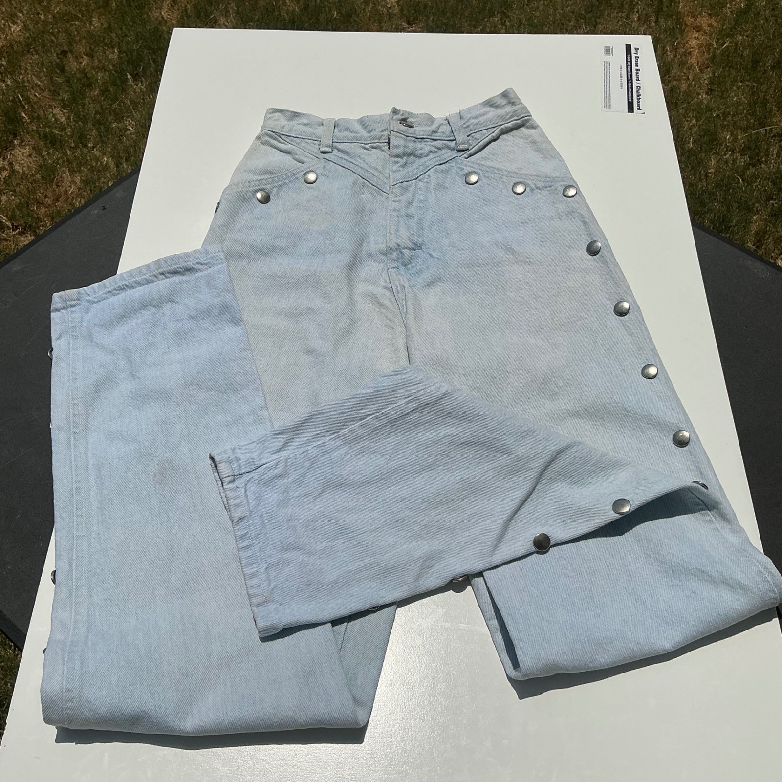Vintage Western High Waist Snap Button Side Light Wash Denim Jeans Made in USA 9