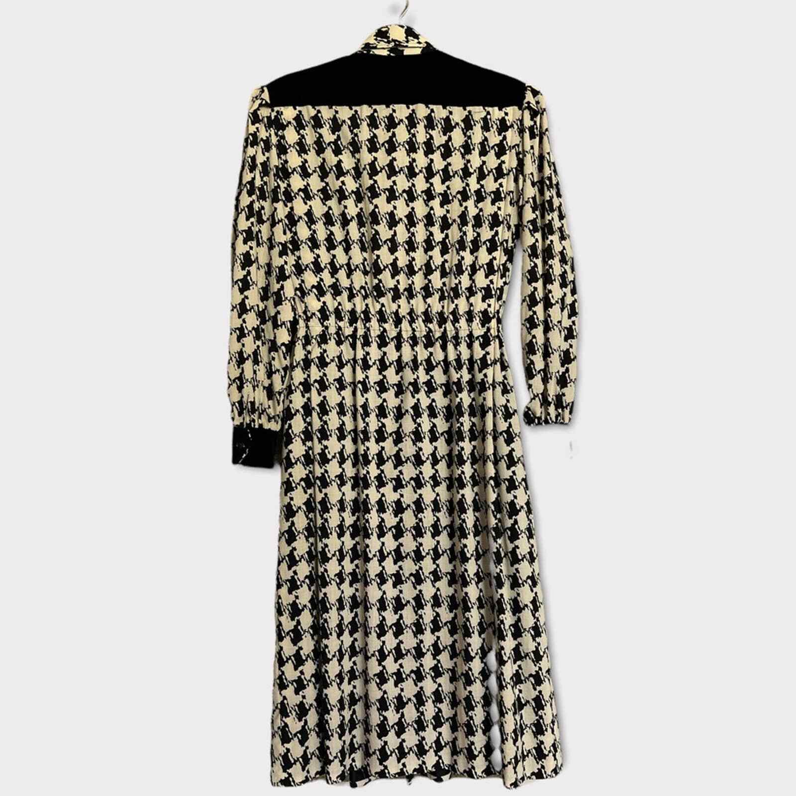 Vintage Celine Paris 80’s Houndstooth Puff Sleeve Dress Classic Designer