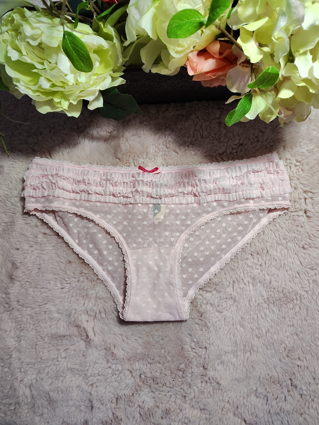 Vintage Victoria’s Secret Sexy Little Things Heart Mesh Ruffle Hipsters Small