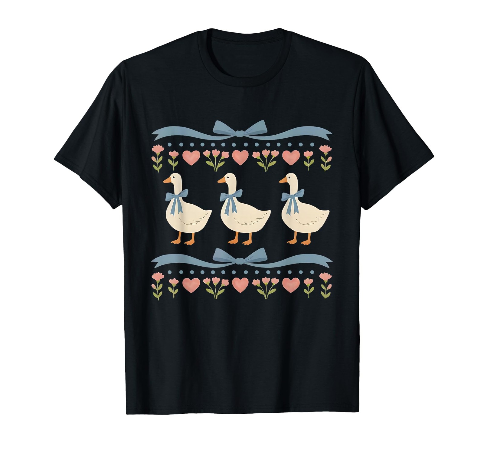 Vintage Goose Funny Blue Ribbon Retro Cottagecore T-Shirt Small, Black