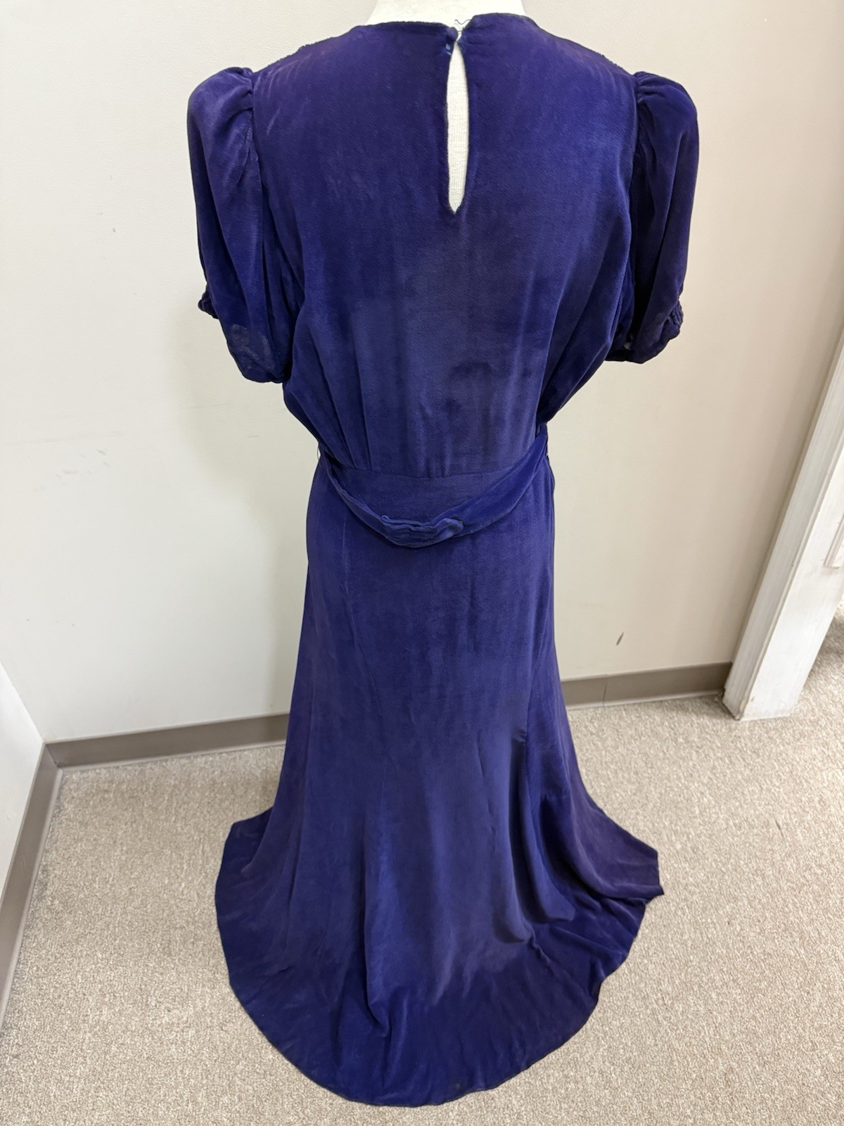 1930S Crêpe Velvet Evening Dress. In Fair Condition, A Little Fading Size Small
