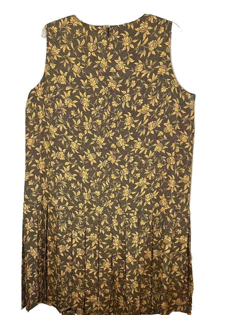 Vintage Floral Pleats Shift Dress 20 Yellow Retro Mod Boho Indie Preppy Chic 80s