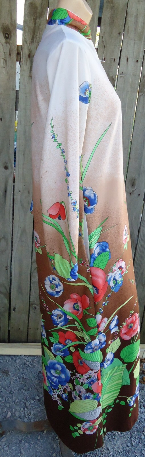 Vtg Silky M 12/14 Maxi Tropical Floral Zippered Lingerie Lounging Robe Polyester