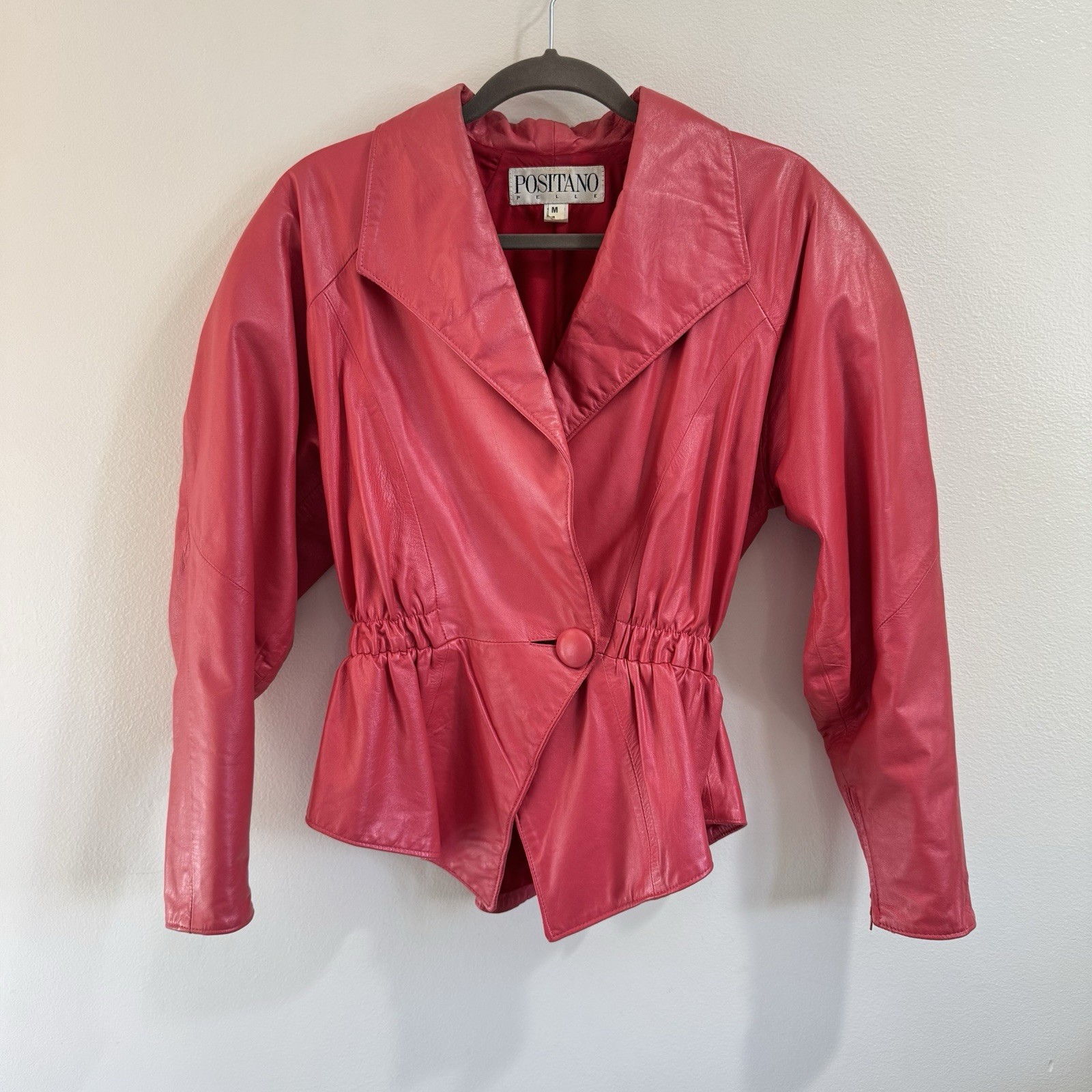 Vintage 80s Positano Pelle 100% Leather Jacket M Pink Barbiecore Fitted Coat
