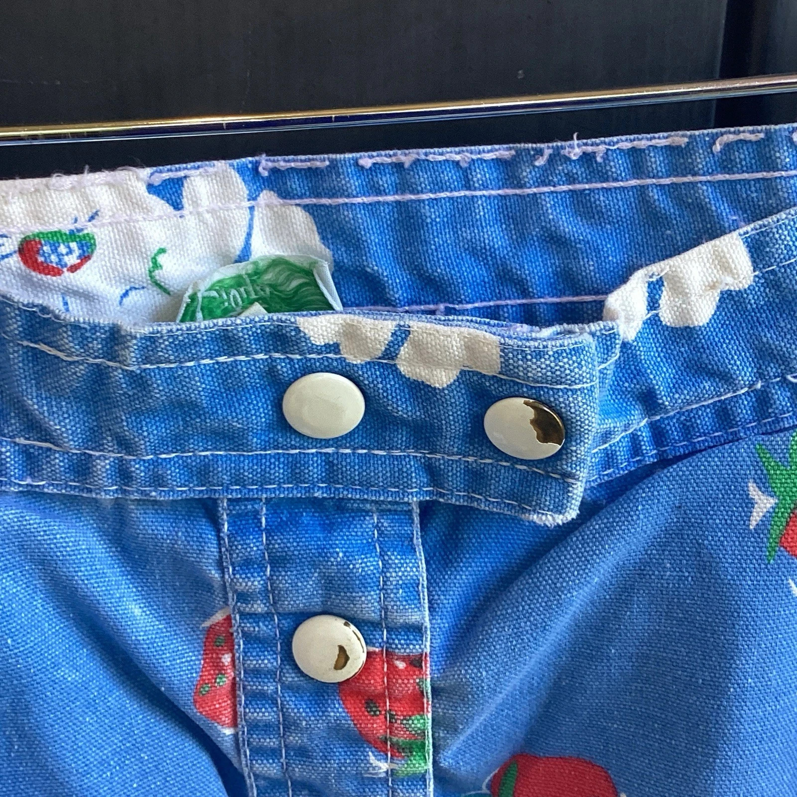 Vintage 1980s-90s Blue Denim Strawberry Floral Mini Skirt Cottagecore Y2K