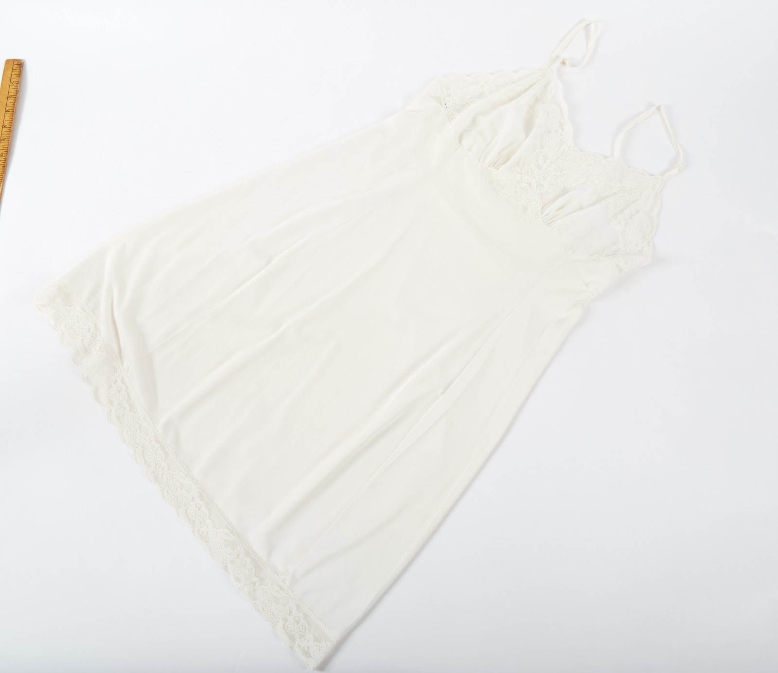 Vtg 60s Suavette Van Raalte Nylon Lacy Full Slip Dress Lingerie Cream Ivory