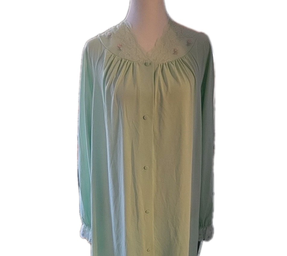 Vtg Shadow Line Women’s S Mint Green Floor Length Robe House Coat 53″ Length