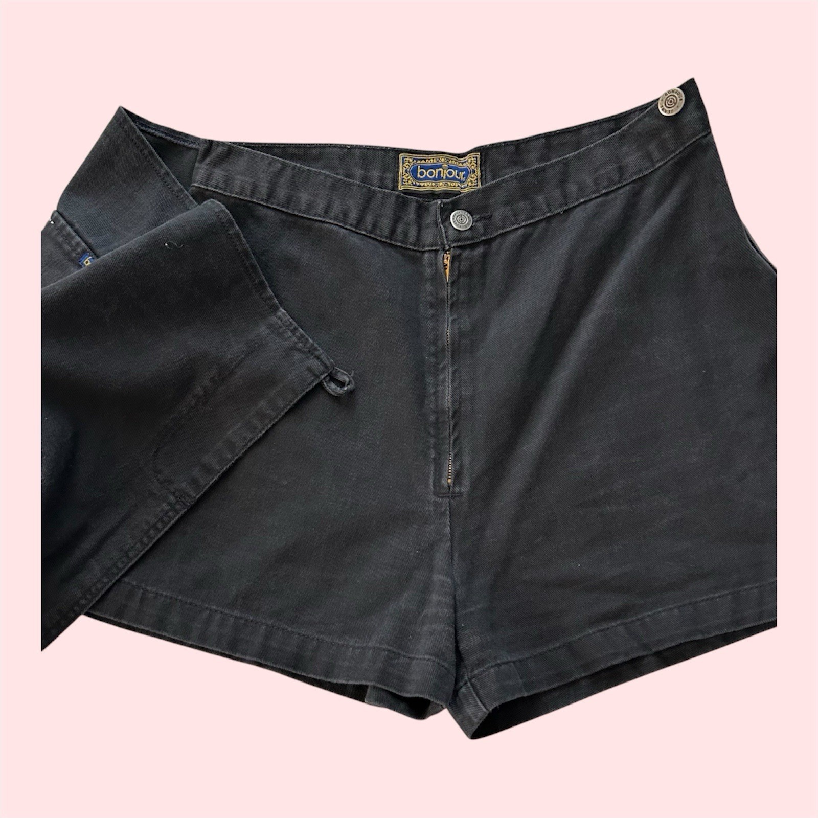 Vintage Bonjour Jeans Black Denim Skort Faux Wrap Short Shorts Skirt 13/14