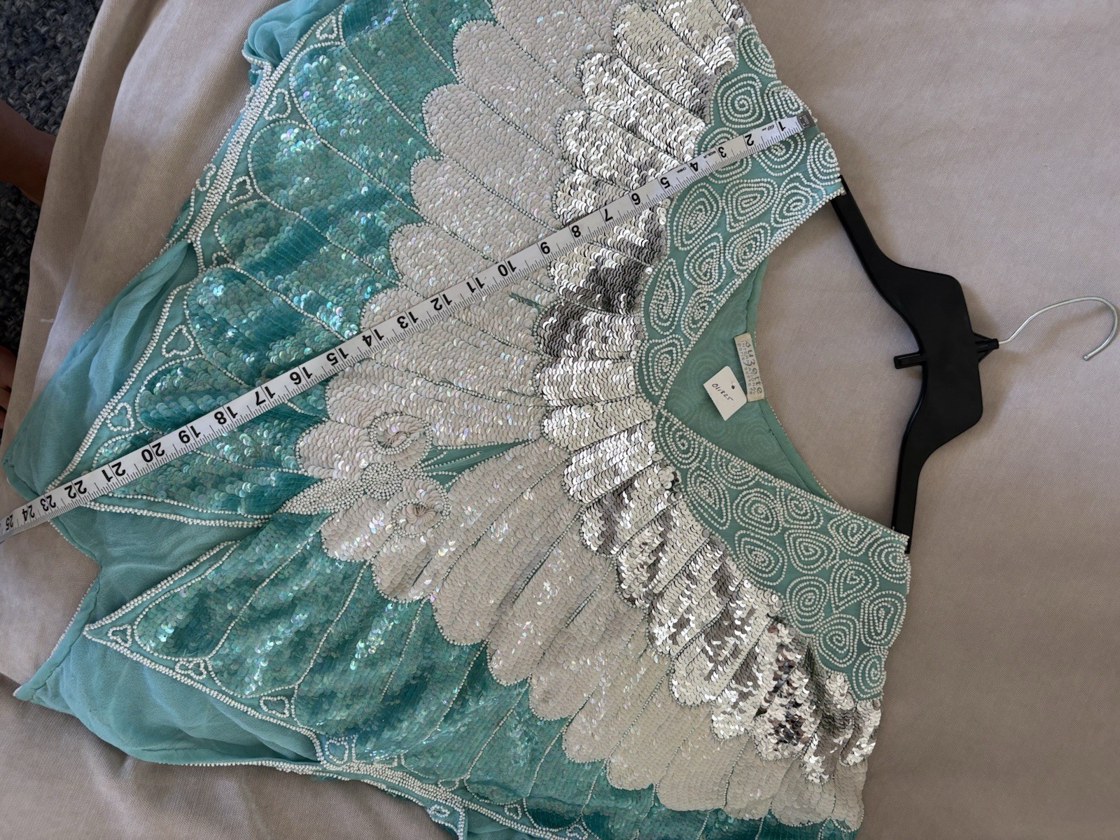 Vintage Suzette International Paris Santa Fe Sequence Butterfly Top teal silver