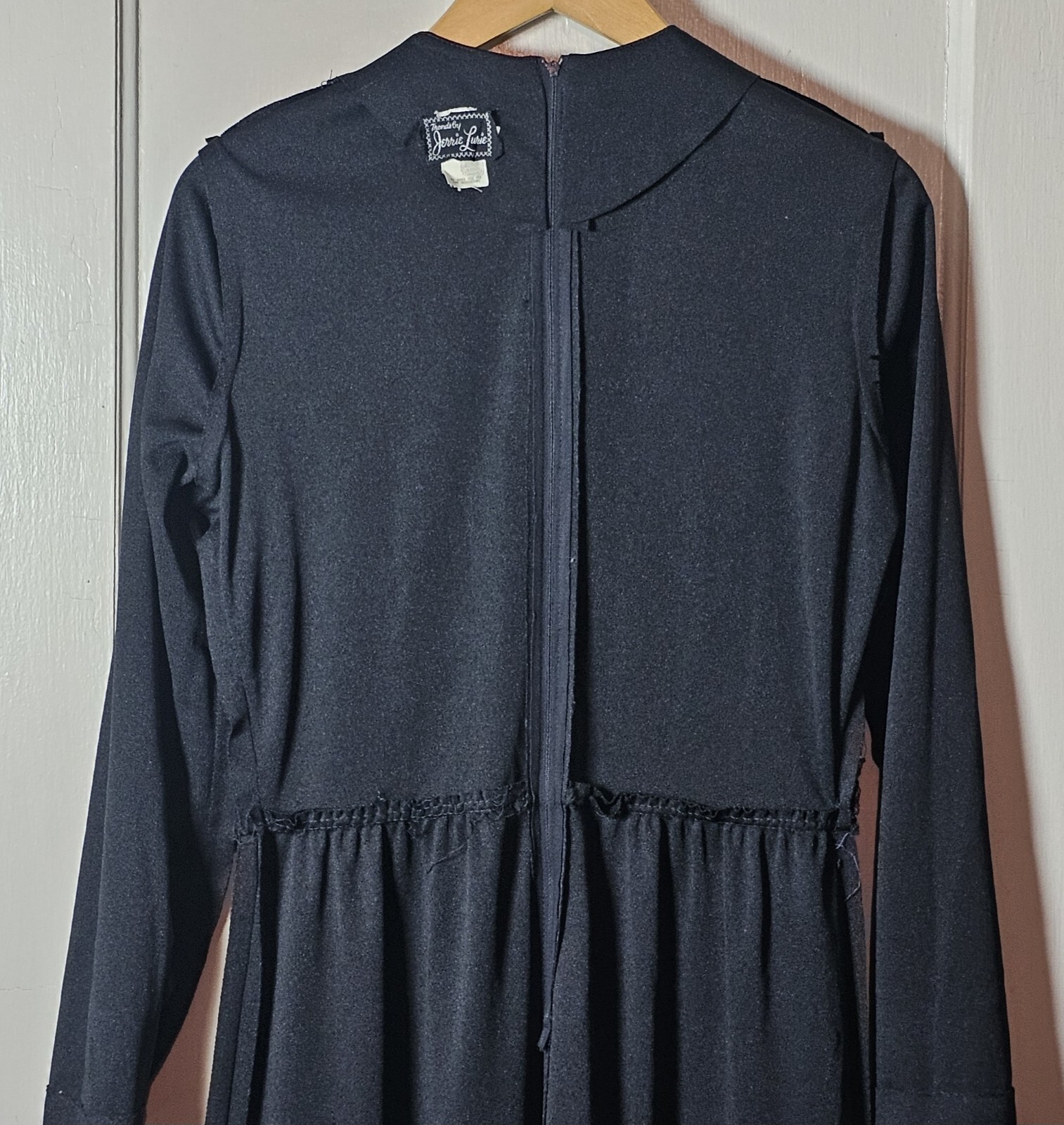 VTG WhimsyGoth 70’s Jerrie Lurie Maxi Dress Women 14 Black L/S Witchcore Pleated