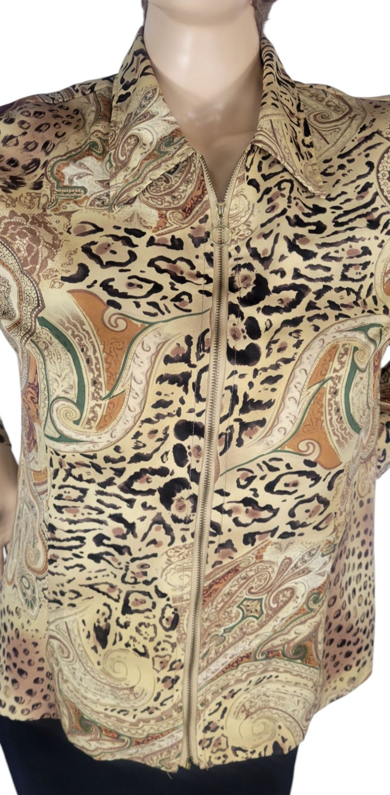 Vintage 80s Kensington Square Animal Leopard Cheetah Paisley Print Zip Jacket L