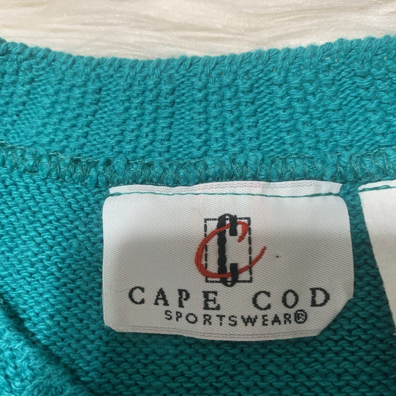VTG 80s 90s Cape Cod Sportswear Nautical Short Sleeve Sweater Coastal Teal Green