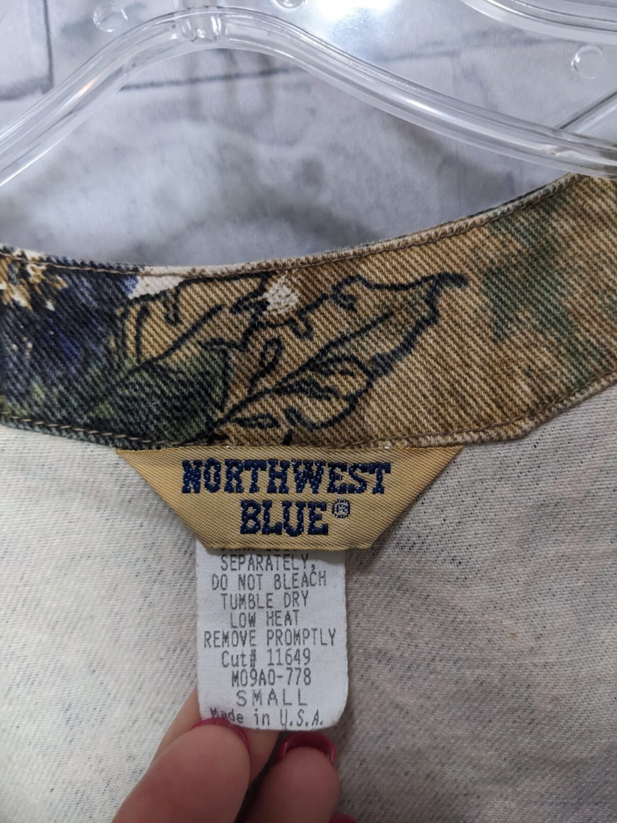 Northwest Blue Women’s Leopard Floral Denim Vintage Button Front Jean Vest Sz S